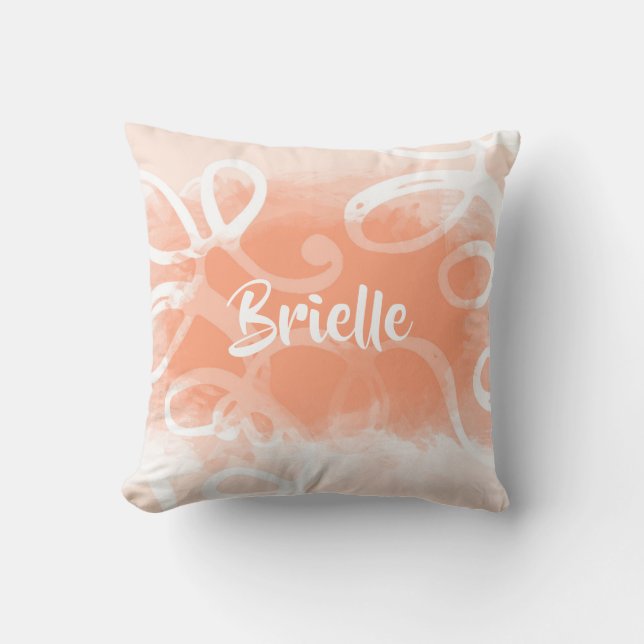 Coussin Boucles Chic Pastel Orange Aquarelle Avec Nom (Recto)