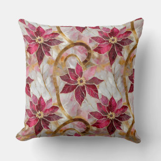 Coussin Boucles d'or Bourgogne rose Poinsettias de Noël