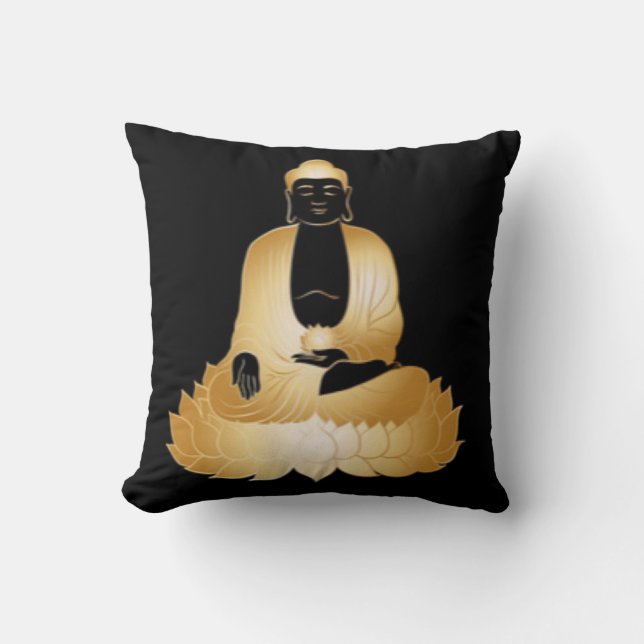 Coussin Bouddha d'or et fleurs de Lotus (Recto)