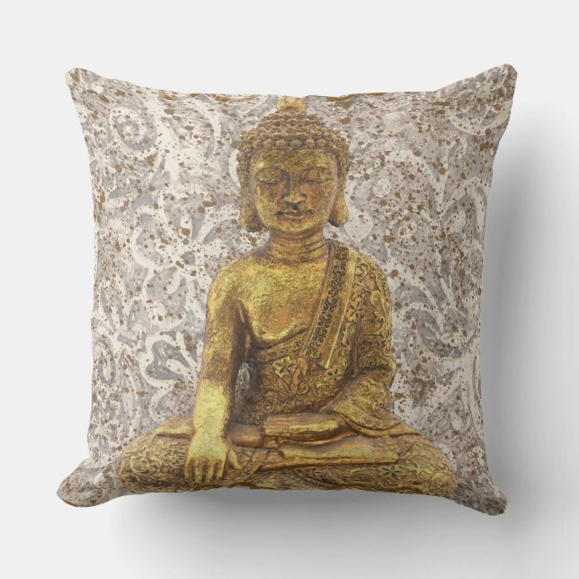 Coussin Bouddha doré fleurs florales dorées (Recto)