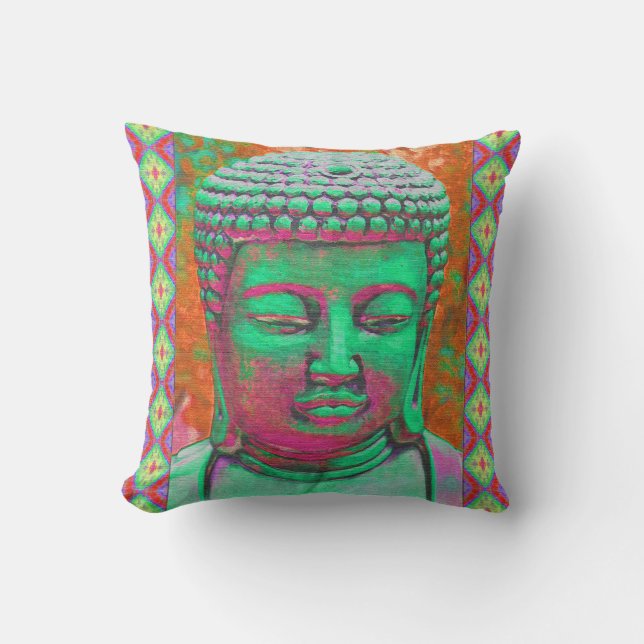 Coussin Bouddha Pop avec des bordures en Patchwork en vert (Recto)