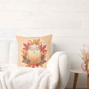 Coussin Bougie Automnale Cosy avec Feuilles d'Érable   Des