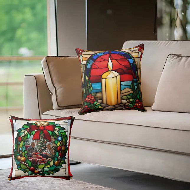 Coussin Bougie de Noël dorée Faux Verre tendu (Créateur téléchargé)