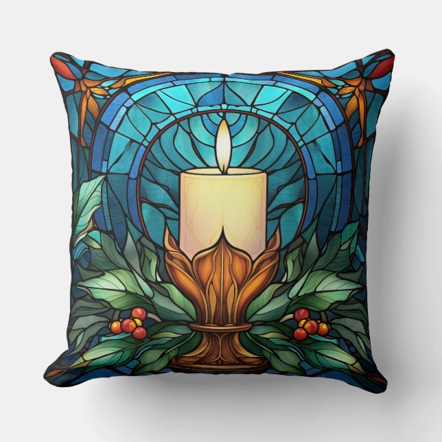 Coussin Bougie de Noël Vitrail (Recto)