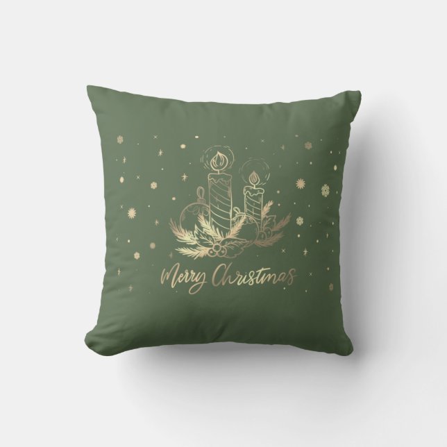 Coussin Bougie dorée, Boules, Branches de pin, Fêtes (Recto)