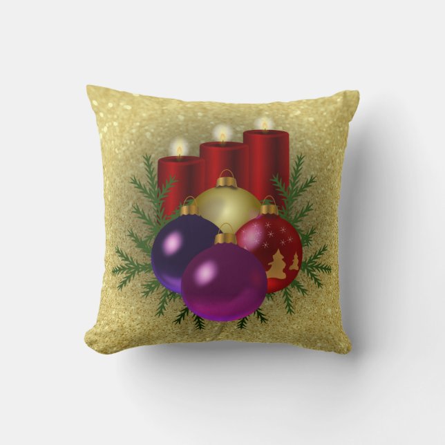 Coussin Bougies et ornements de Noël Parties scintillant G (Recto)