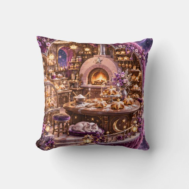 Coussin Boulangerie céleste violette Chat endormi (Recto)
