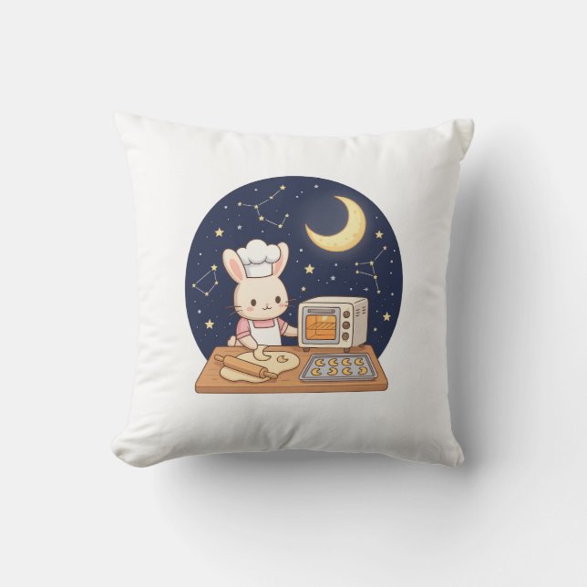 Coussin Boulangerie Lapin au Clair de Lune (Recto)
