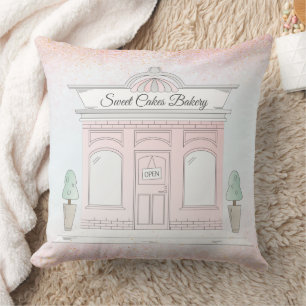 Coussin Boulangerie rose   Illustration de la vitrine  