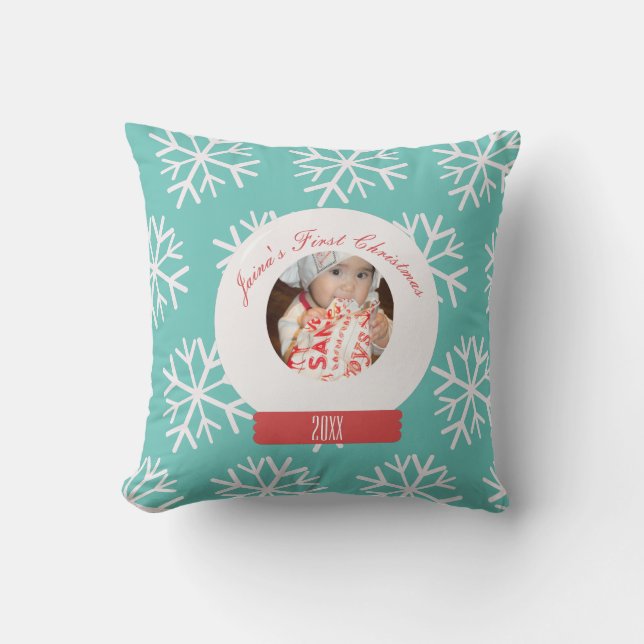 Coussin Boule à neige de Noël pour bébé avec flocons de ne (Recto)
