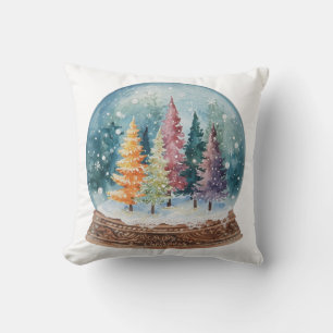 Coussin Boule à neige forêt colorée d'arbres de Noël