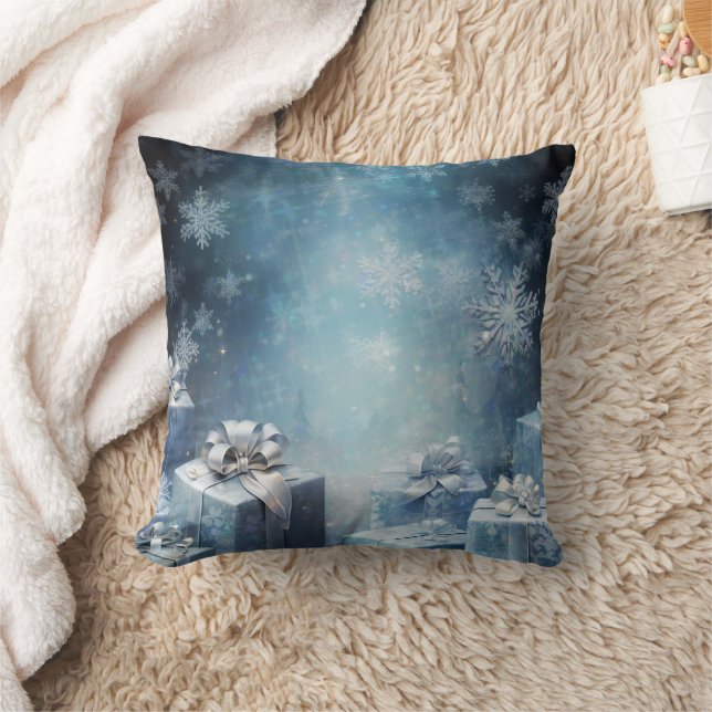 Coussin Boule blanche et bleu neige Joyeux Noël (Couverture)