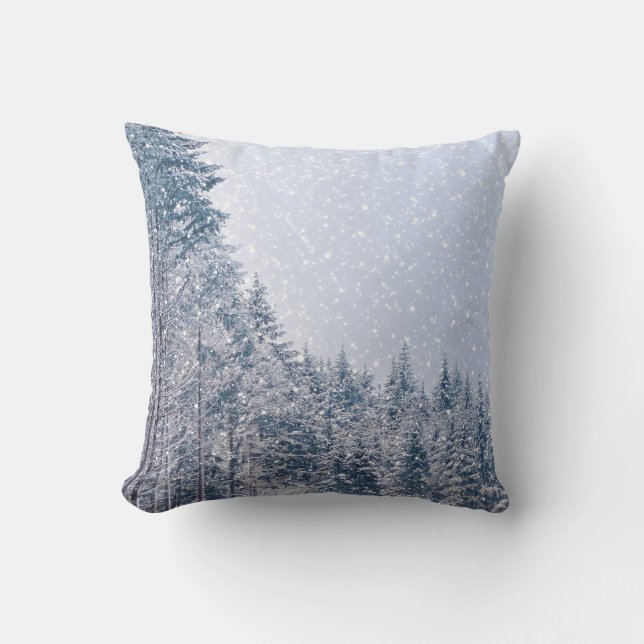Coussin Boule blanche et bleu neige Joyeux Noël (Recto)