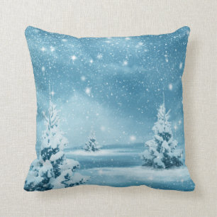 Coussin Boule blanche et bleu neige Joyeux Noël