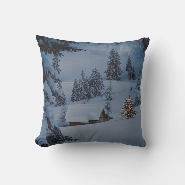 Coussin Boule blanche et bleu neige Joyeux Noël (Recto)