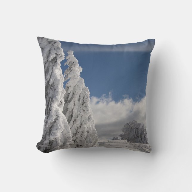 Coussin Boule blanche et bleu neige Joyeux Noël (Recto)