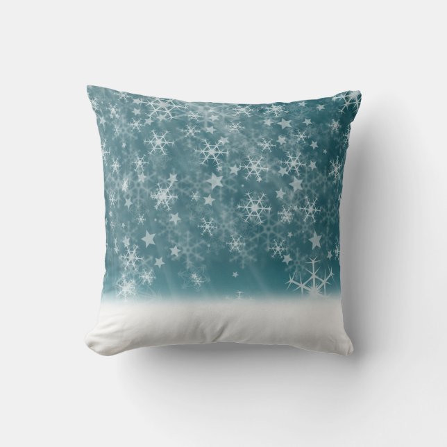 Coussin Boule blanche et bleu neige Joyeux Noël (Recto)