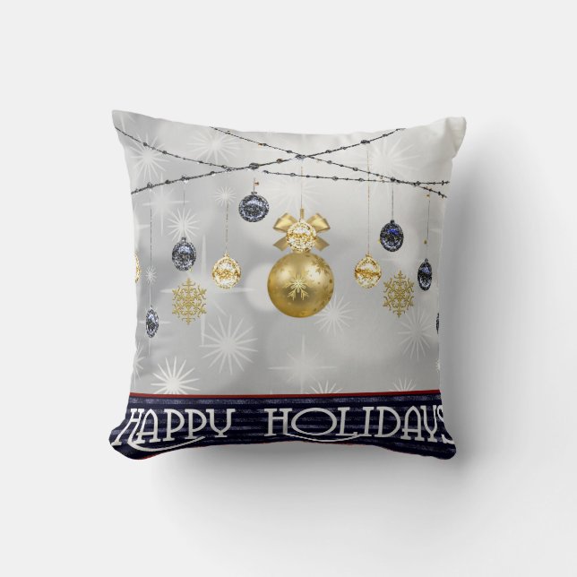 Coussin Boule bleue et blanche de neige décorative Joyeux  (Recto)