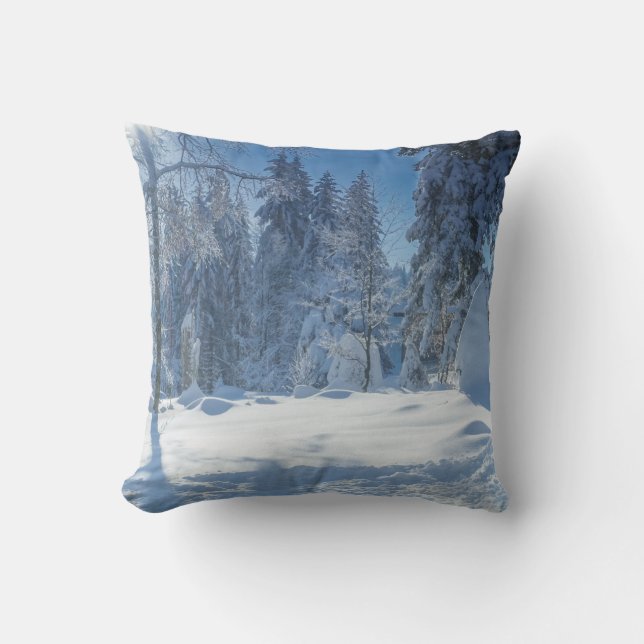 Coussin Boule bleue et blanche de neige décorative Joyeux  (Recto)