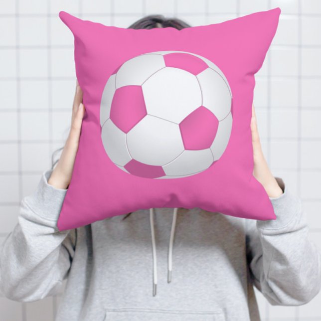 Coussin Boule de football blanc rose - monogrammed (Créateur téléchargé)