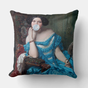 Coussin Boule de gomme Diva en satin bleu