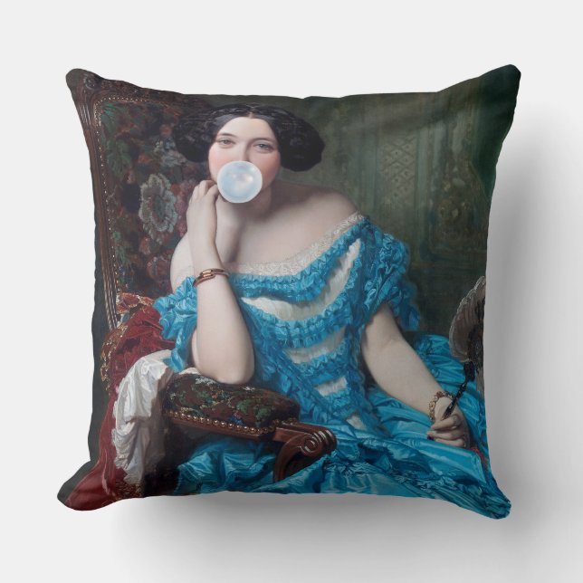 Coussin Boule de gomme Diva en satin bleu (Recto)