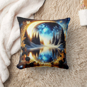 Coussin Boule de neige décorative bleue et blanche Joyeux 