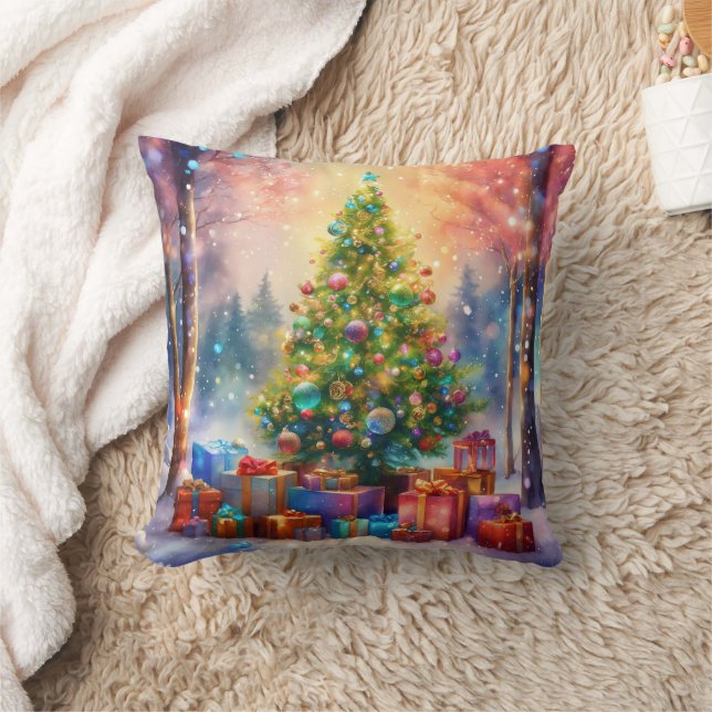 Coussin Boule de neige décorative bleue et blanche Joyeux  (Couverture)