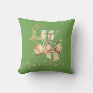 Coussin Boule de Noël,Verre à vin,Renne,Ruban