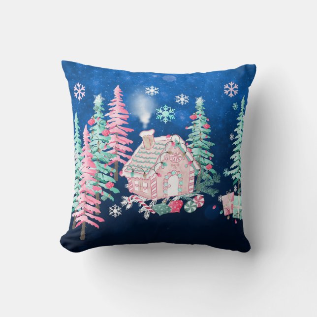 Coussin Boule décorative bleue et blanche Joyeux Noël (Recto)
