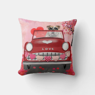 Coussin Bouledogue anglais conduisant une voiture avec des