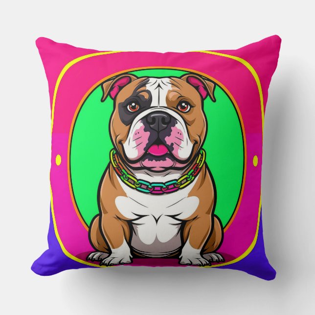Coussin Bouledogue anglais sur un fond vibrant (Recto)