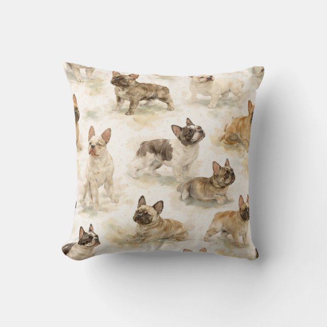 Coussin Bouledogue français aquarelle  (Recto)