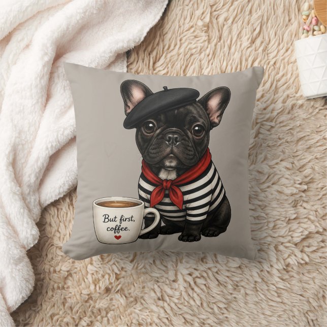 Coussin Bouledogue français avec café (Couverture)