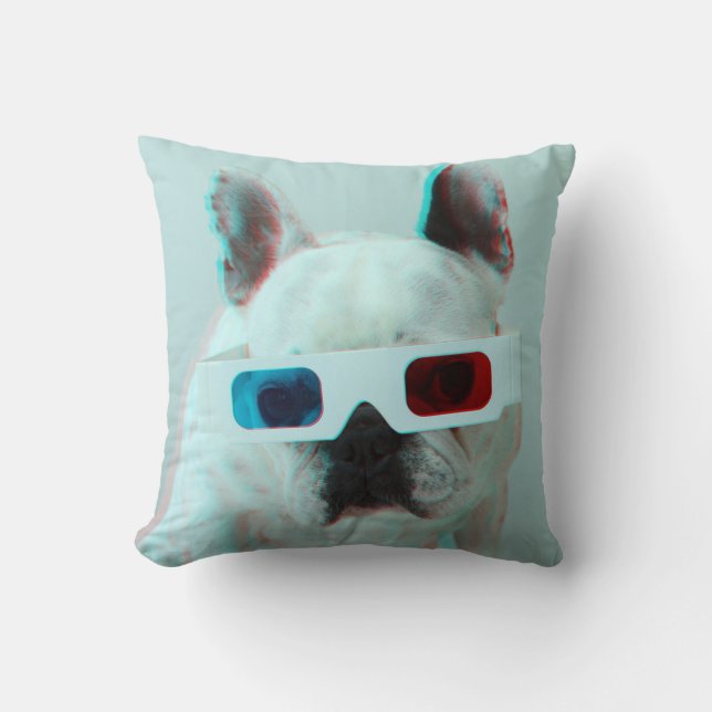 Coussin Bouledogue français avec les verres 3D (Recto)