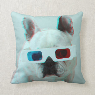 Coussin Bouledogue français avec les verres 3D