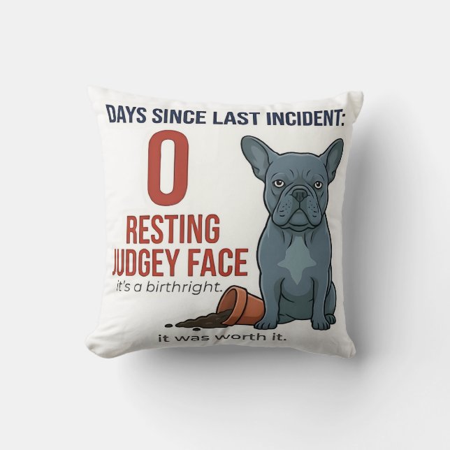 Coussin Bouledogue Français Bleu Décor Drôle Frenchie (Recto)