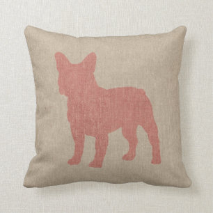 Coussin Bouledogue français dans le rose sur le regard de