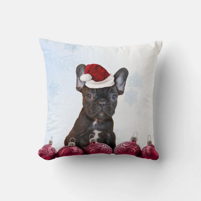 Coussin Bouledogue français de Noël (Recto)