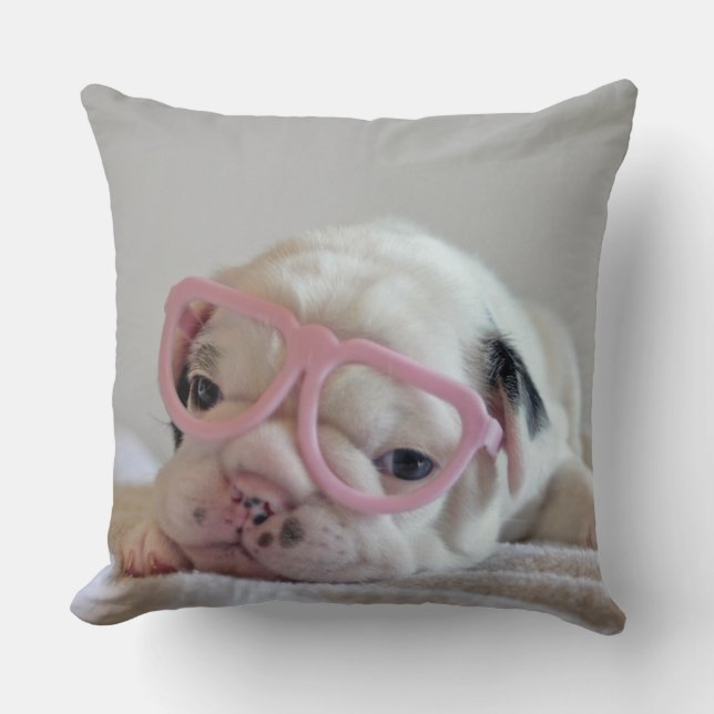 Coussin Bouledogue français en verres de coeur (Recto)