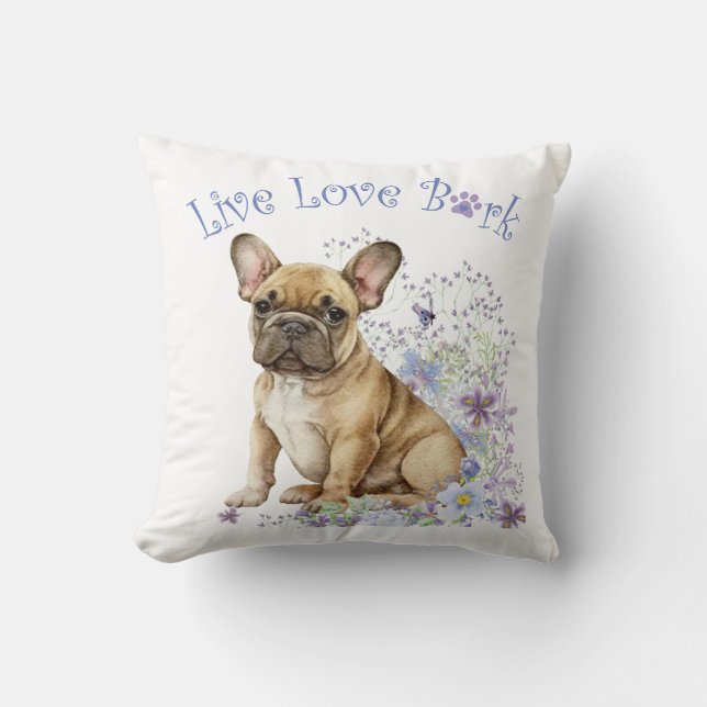 Coussin Bouledogue français floral (Recto)