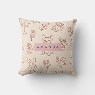 Coussin Bouledogue Français Floral Mignon Personnalisé