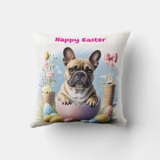 Coussin Bouledogue français Joyeuses Pâques (Verso)