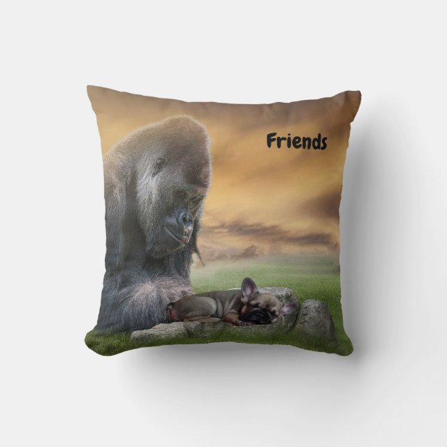Coussin Bouledogue français meilleurs amis (Recto)