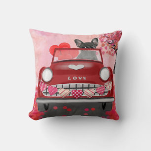 Coussin Bouledogue français voiture avec coeurs de la Sain