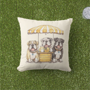 Coussin Bouledogues anglais tenant un stand de limonade
