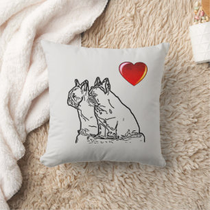Coussin Bouledogues français avec cœur French Bulldog