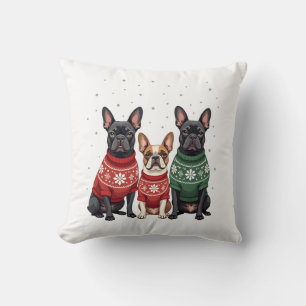 Coussin Bouledogues français de Noël Xmas Frenchie Chien 2