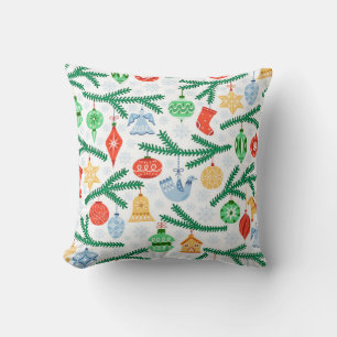 Coussin Boules d'arbres de Noël vintage, décorations sans