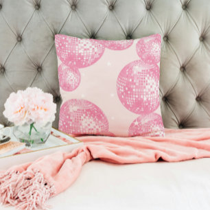 Coussin Boules de disco rose clair, style rétro féminin